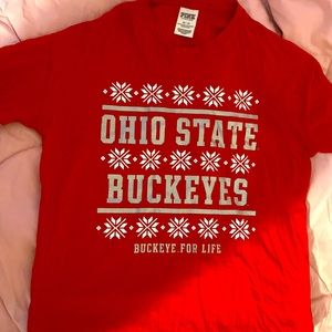 PINK long sleeve top. Red with silver lettering including snow flakes. SIZE XS.